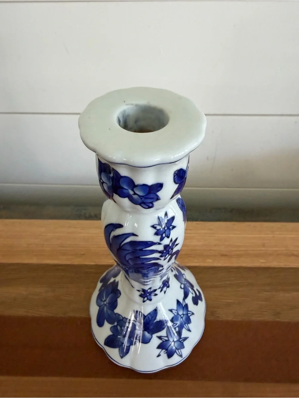 Vintage Candle Holder Cobalt Blue Porcelain Floral Design